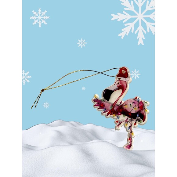 Festive Pink Flamingo Pendant Ornament - Perfect for Car, Wallet, Backpack - Picture 2 of 4